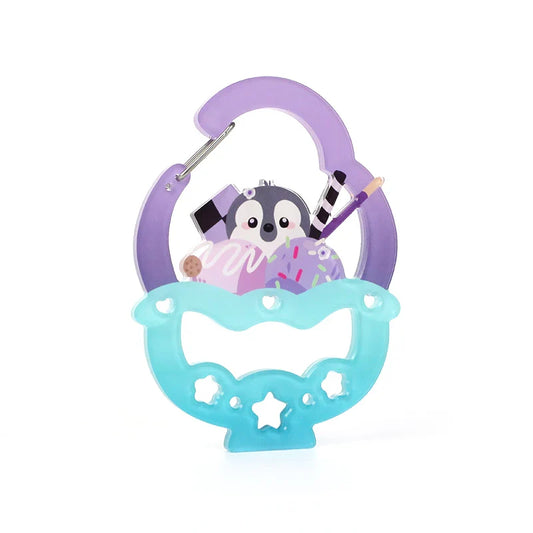 Custom acrylic carabiner with cute penguin dessert design in pastel colors