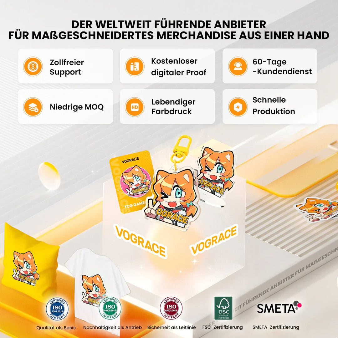 Custom anime keychains, acrylic charms, and merch with vibrant character designs for wholesale and retail