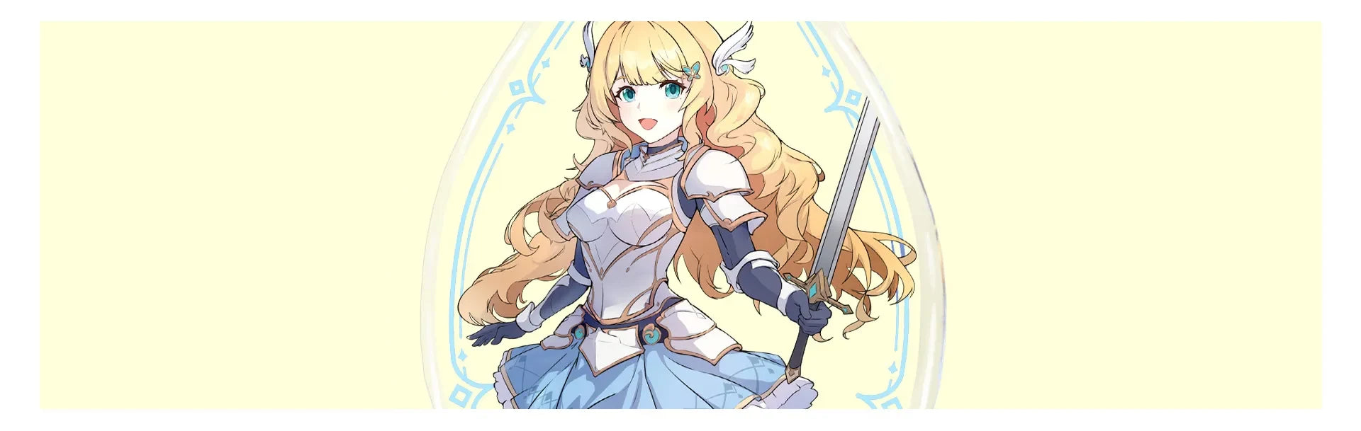 Anime girl in armor holding sword, ideal for acrylic charms or enamel pins