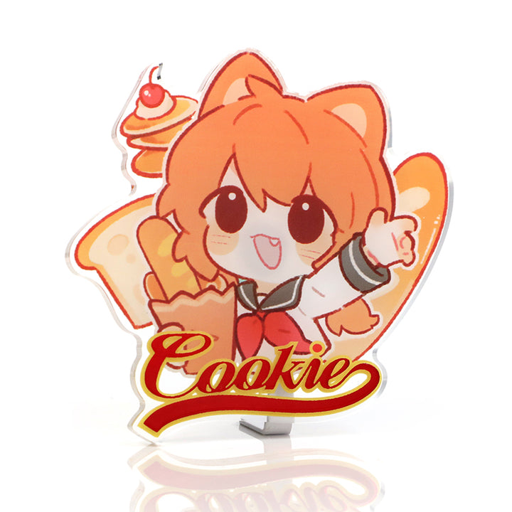 Custom clear acrylic fridge magnet featuring cute anime character with cookie and pancake design.