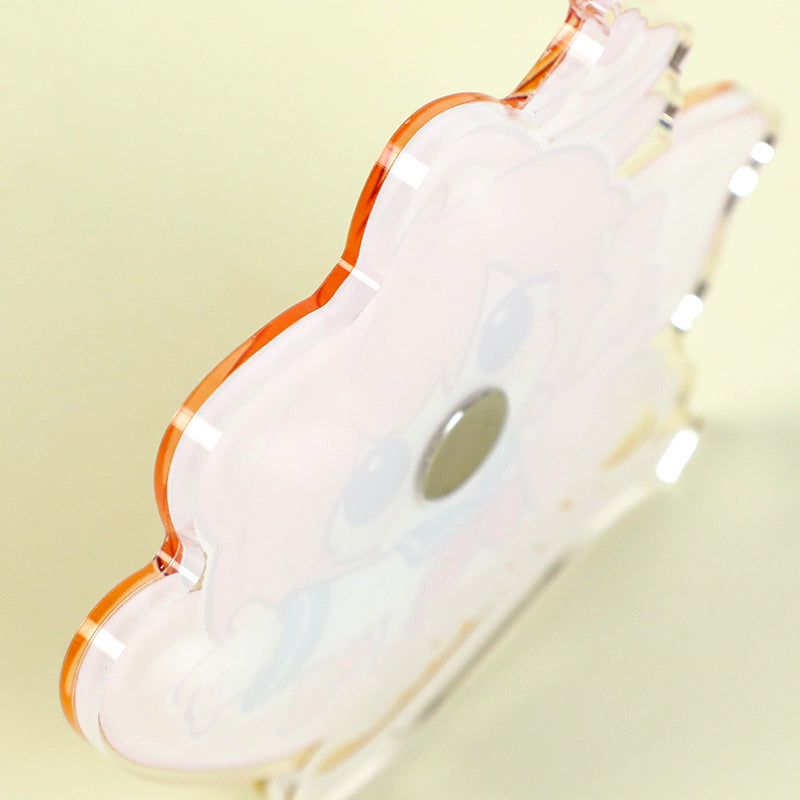 Custom clear acrylic fridge magnet with raised foil stamping and anime design