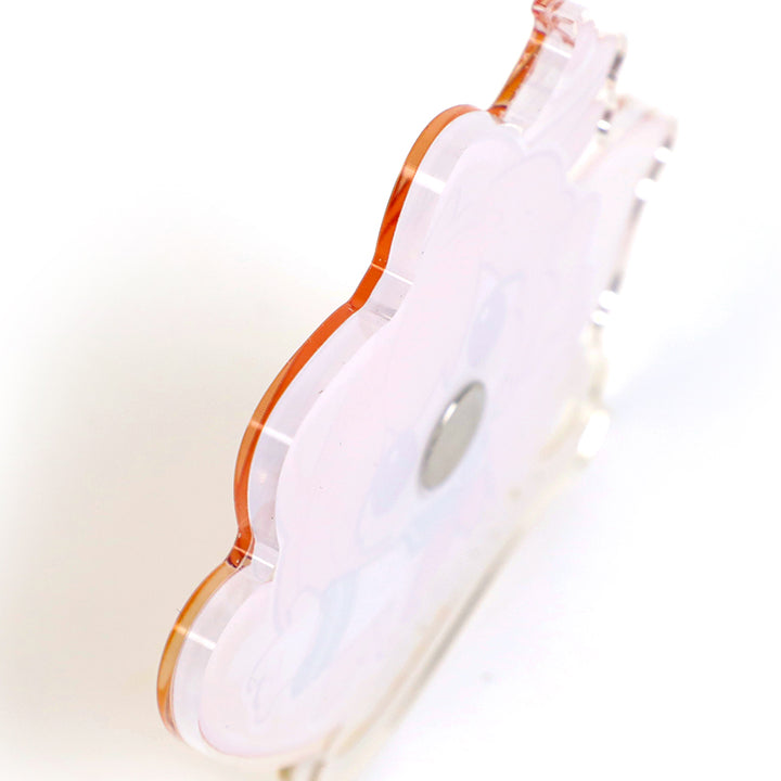 Clear acrylic fridge magnet with raised foil stamping, magnetic backing, cloud-shaped edge