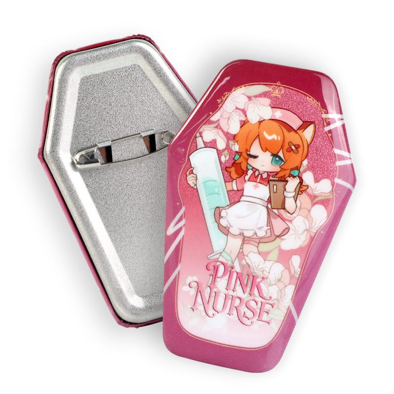Custom Coffin-Shaped Glitter Holographic Button Pin