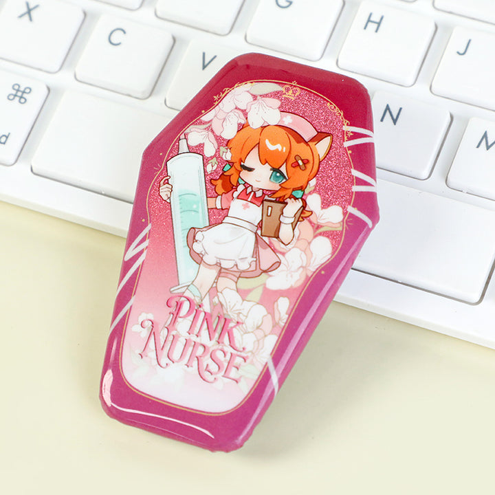Custom Coffin-Shaped Glitter Holographic Button Pin