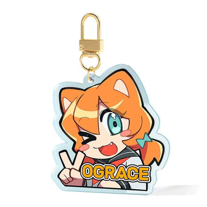 Custom colored acrylic keychain featuring an anime-style cat girl character with orange hair.
