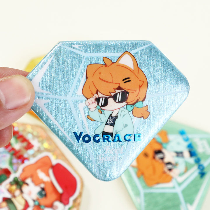 Custom Diamond-Shaped Glitter Holographic Button Pin