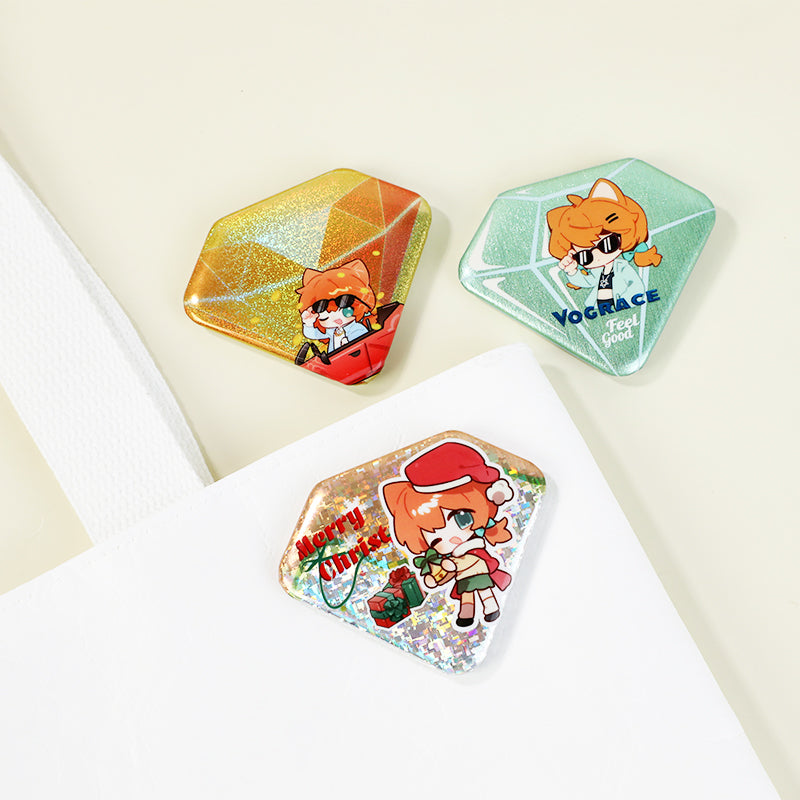 Custom Diamond-Shaped Glitter Holographic Button Pin