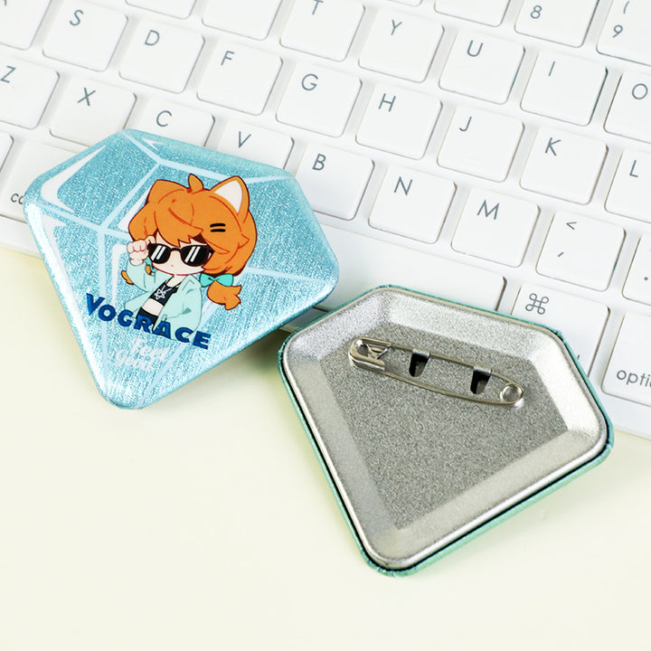 Custom Diamond-Shaped Glitter Holographic Button Pin
