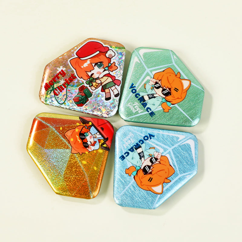 Custom Diamond-Shaped Glitter Holographic Button Pin