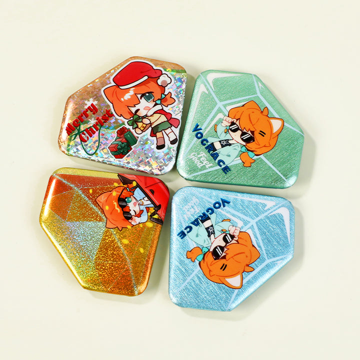 Custom Diamond-Shaped Glitter Holographic Button Pin