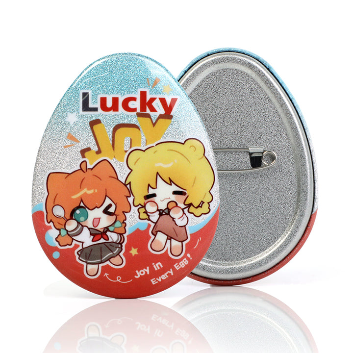 Custom Egg-shaped Raised Foil Glitter Holographic Button Pins