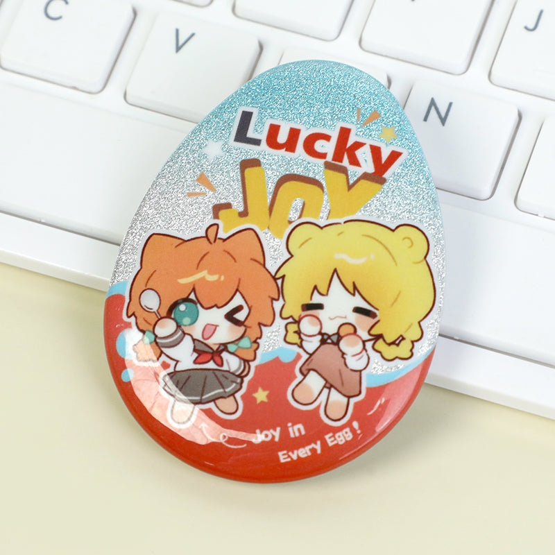 Custom Egg-shaped Raised Foil Glitter Holographic Button Pins