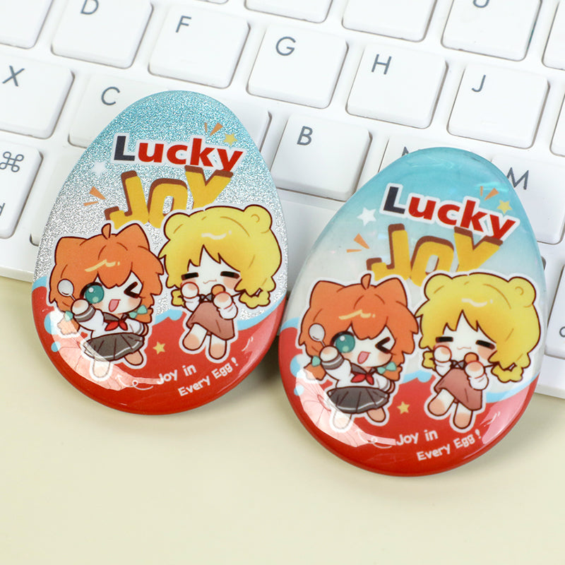 Custom Egg-shaped Raised Foil Glitter Holographic Button Pins