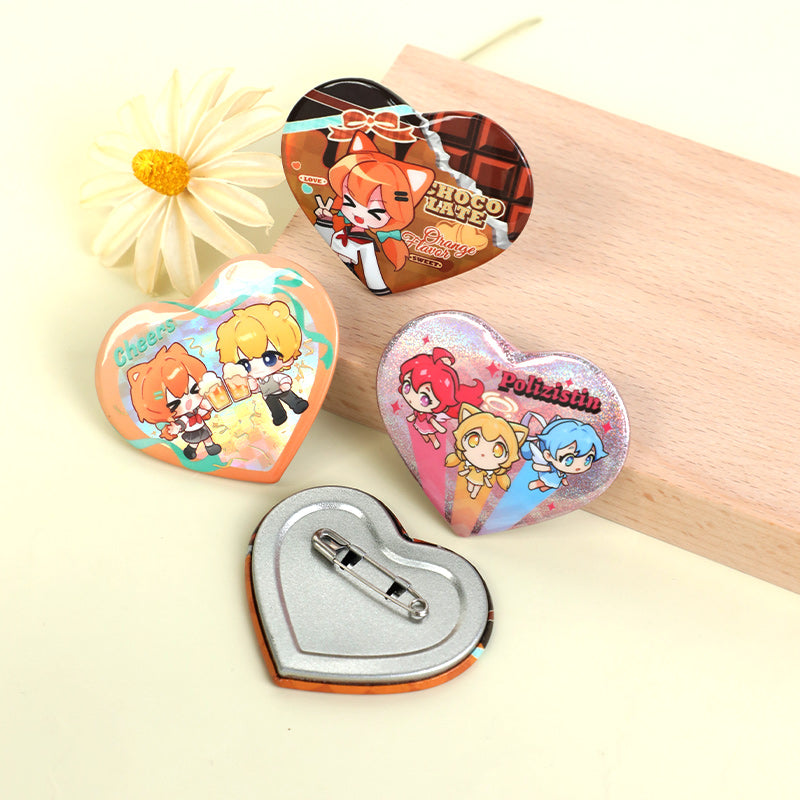 Custom Heart Glitter Button Pins