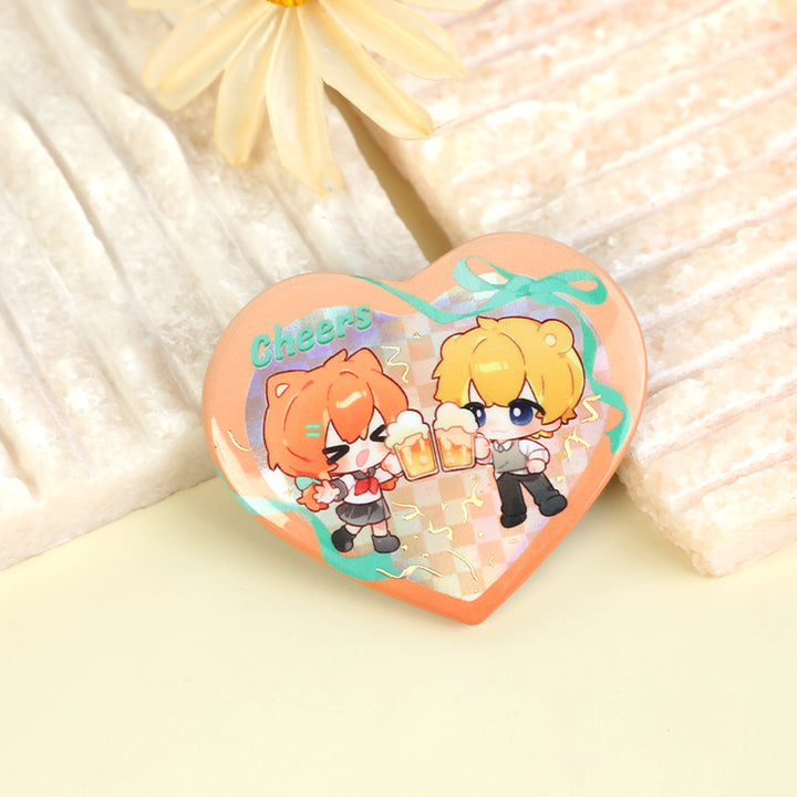 Custom Heart Glitter Button Pins