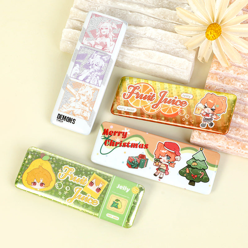 Custom Long Rectangular Glitter Button Pins