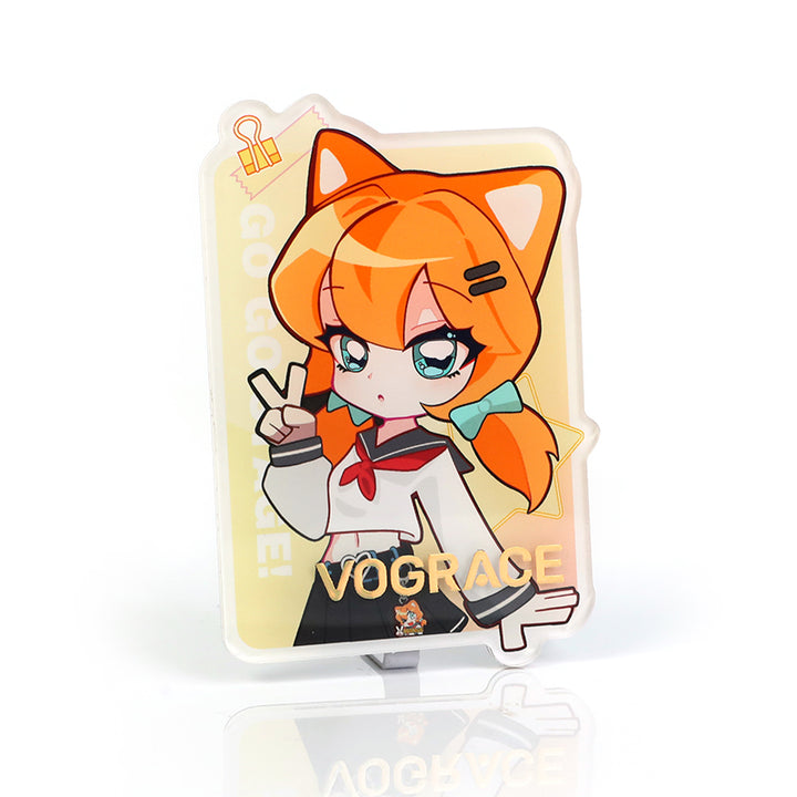 Custom acrylic fridge magnet with raised foil stamping, anime girl in cat ear headband design.