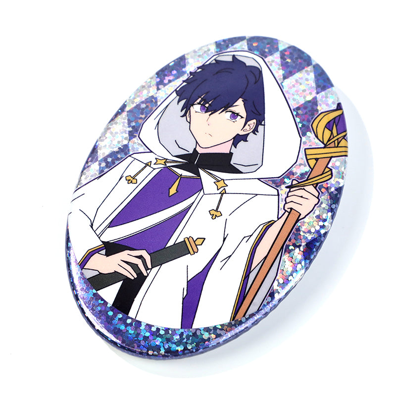 Custom Oval Cold Foil Stamping Glitter Holographic Button Pins - VOGRACE