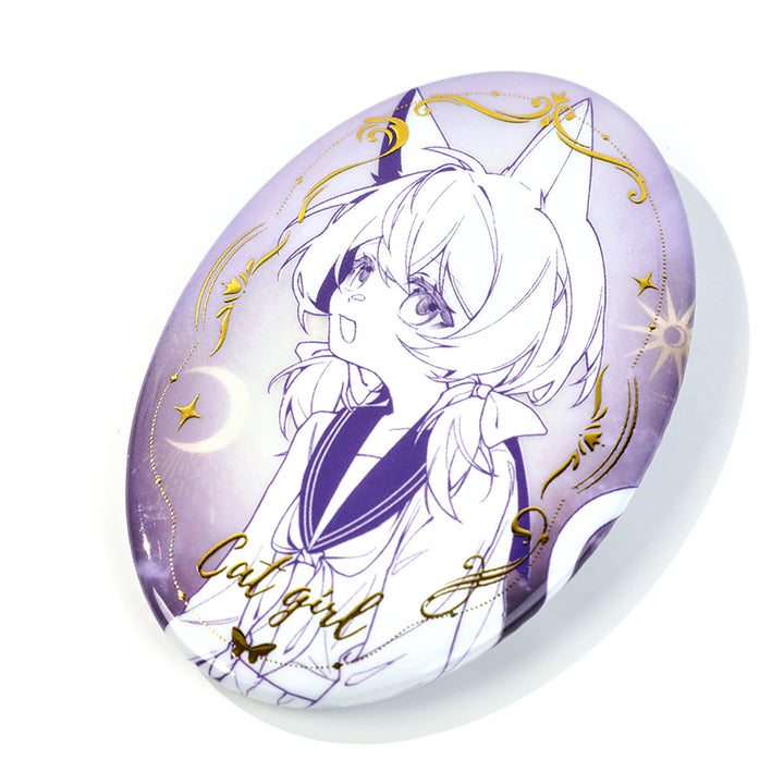 Custom Oval Cold Foil Stamping Glitter Holographic Button Pins - VOGRACE