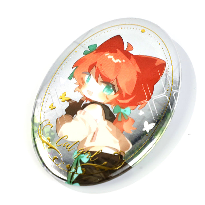 Custom Oval Cold Foil Stamping Glitter Holographic Button Pins - VOGRACE