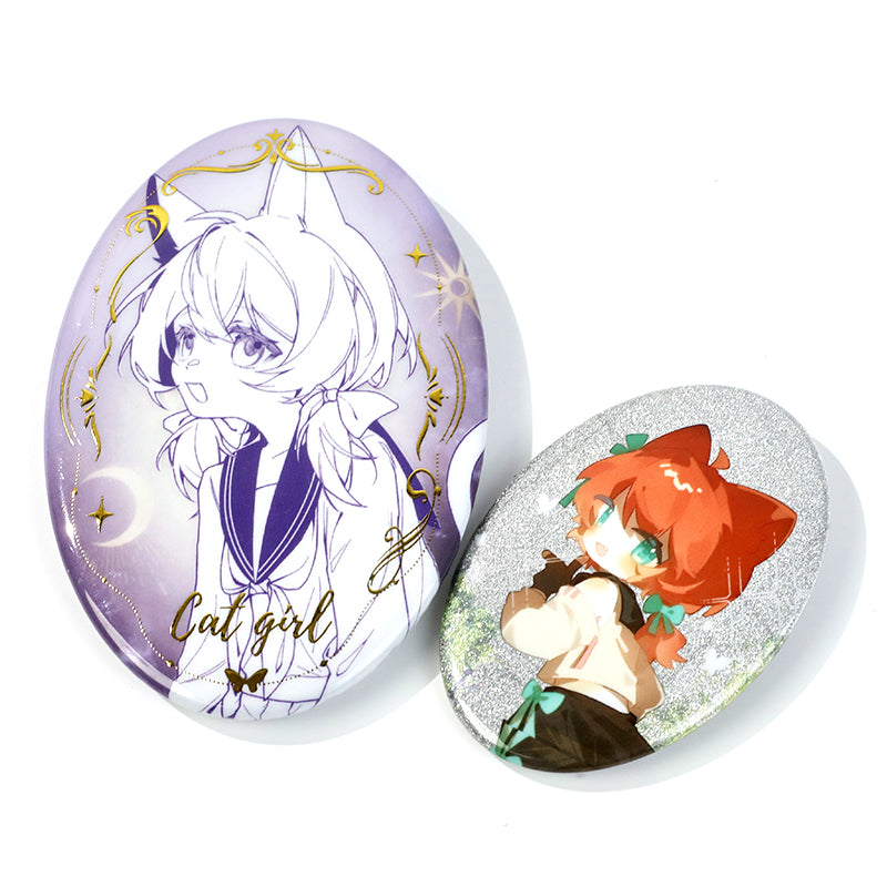 Custom Oval Cold Foil Stamping Glitter Holographic Button Pins - VOGRACE