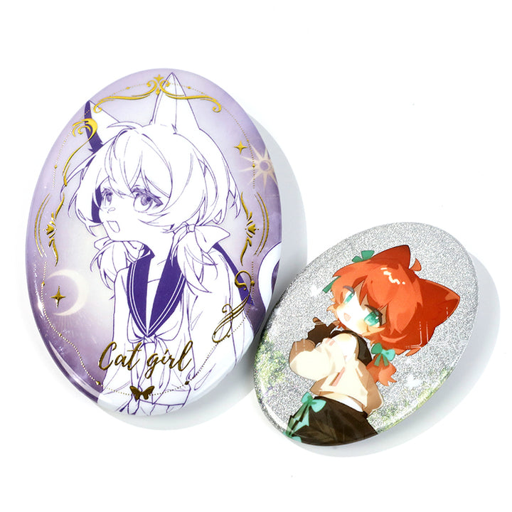 Custom Oval Cold Foil Stamping Glitter Holographic Button Pins - VOGRACE