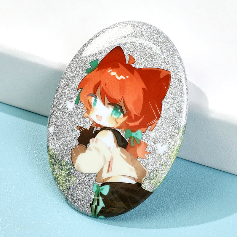 Custom Oval Cold Foil Stamping Glitter Holographic Button Pins - VOGRACE