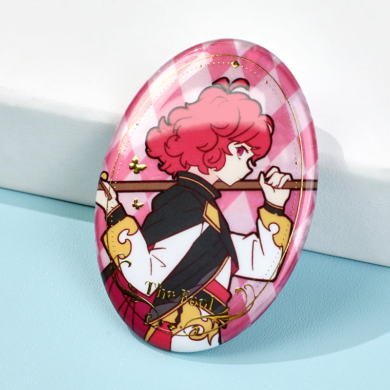 Custom Oval Cold Foil Stamping Glitter Holographic Button Pins - VOGRACE