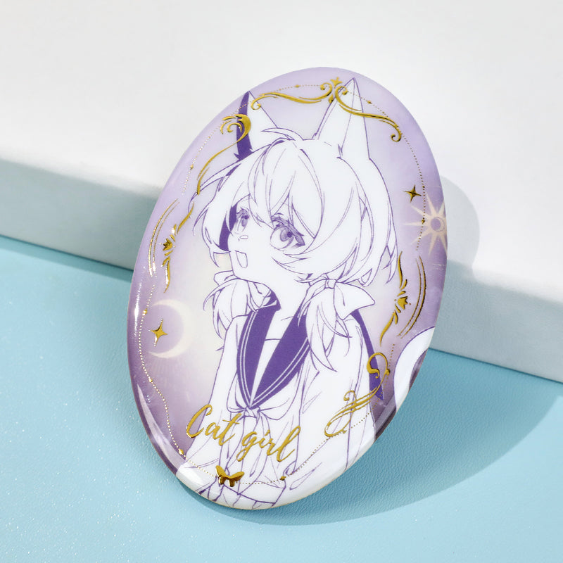 Custom Oval Cold Foil Stamping Glitter Holographic Button Pins - VOGRACE