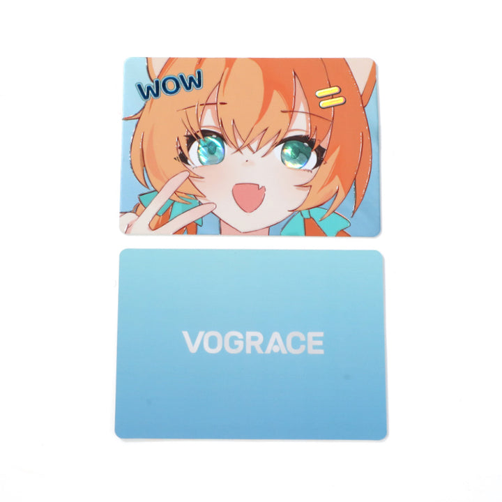 Custom anime art foil stamped duplexed card with vibrant catgirl design and blue backing