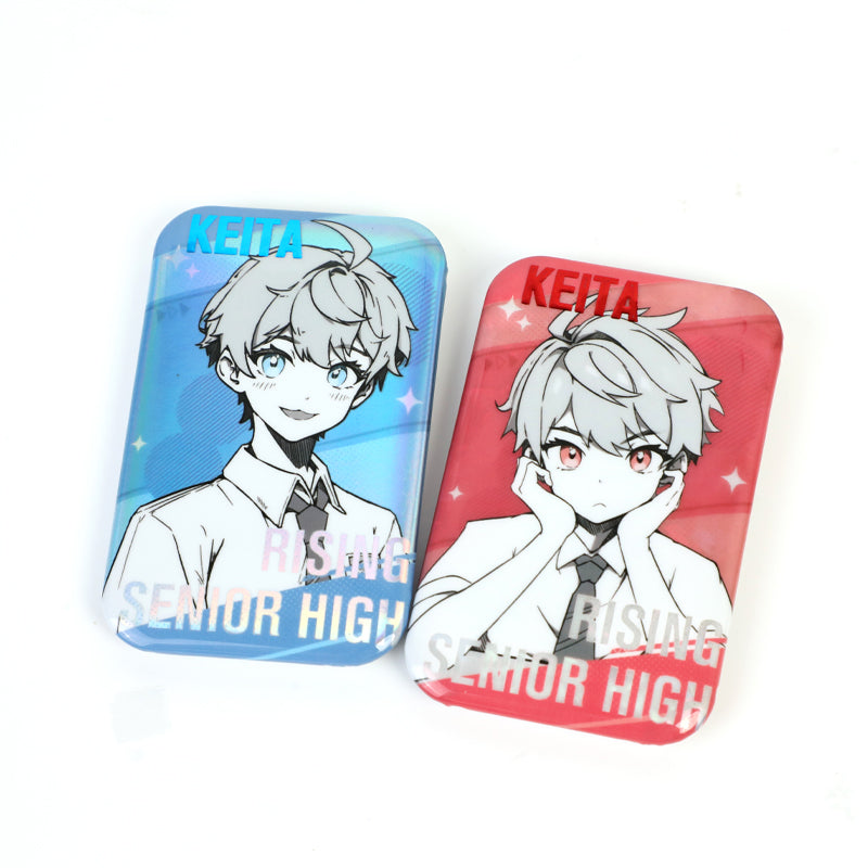 Custom Rectangle Cold Foil Stamping Glitter Holographic Button Pins - VOGRACE