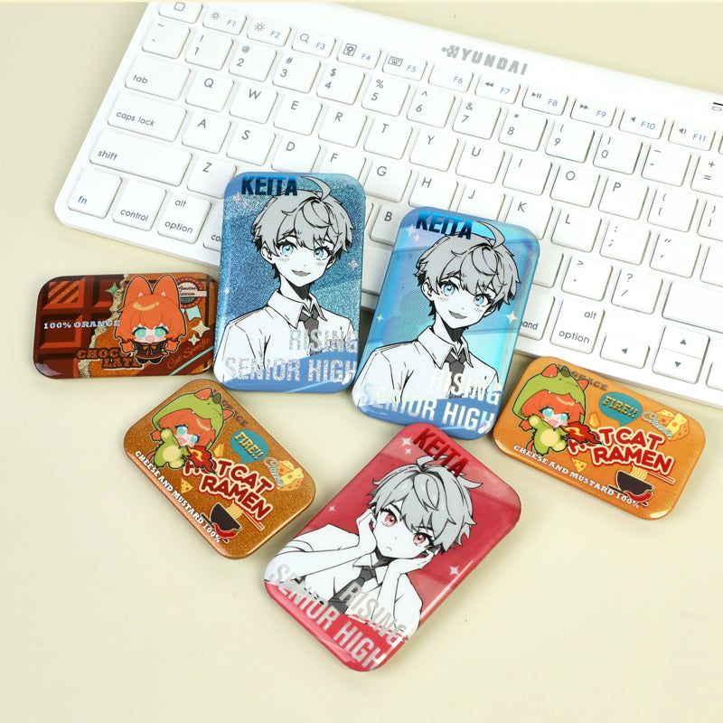 Custom Rectangle Cold Foil Stamping Glitter Holographic Button Pins - VOGRACE