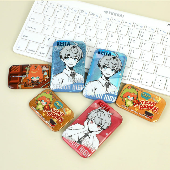 Custom Rectangle Cold Foil Stamping Glitter Holographic Button Pins - VOGRACE