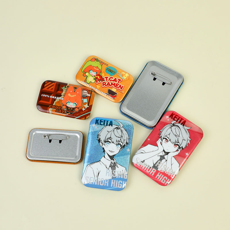 Custom Rectangle Cold Foil Stamping Glitter Holographic Button Pins - VOGRACE