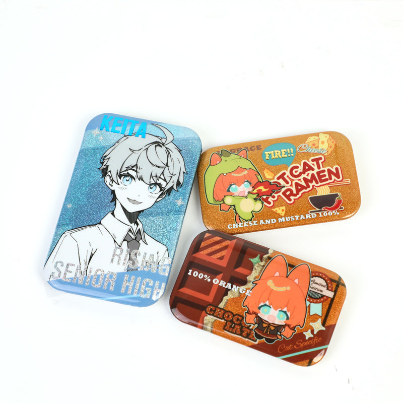 Custom Rectangle Cold Foil Stamping Glitter Holographic Button Pins - VOGRACE