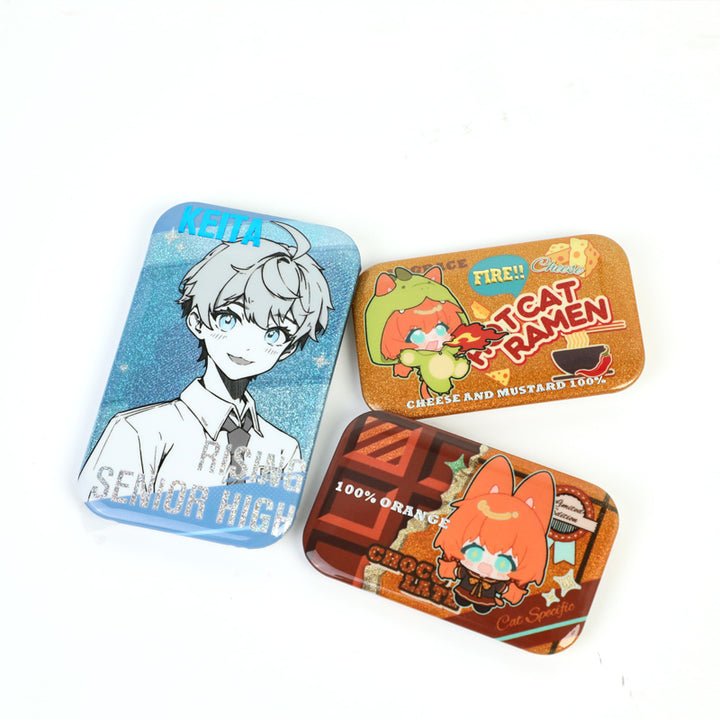 Custom Rectangle Cold Foil Stamping Glitter Holographic Button Pins - VOGRACE