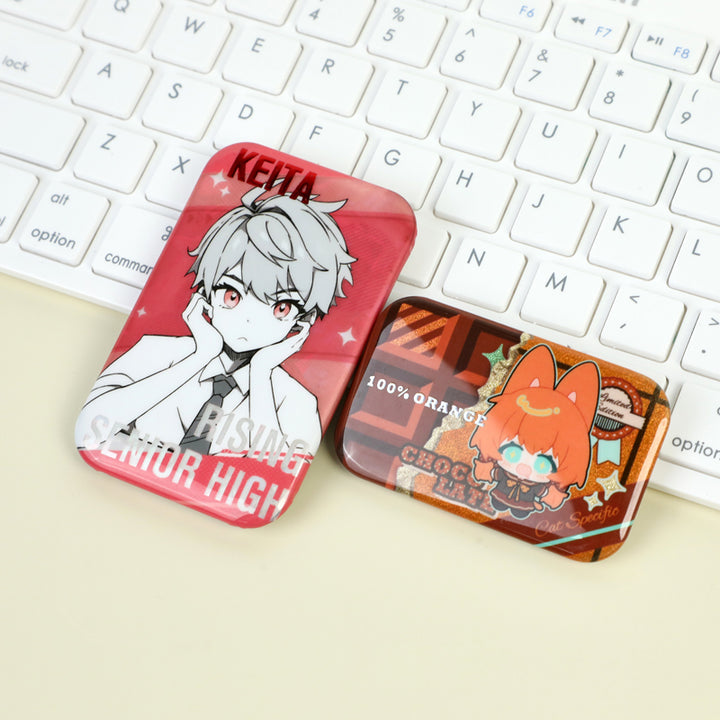 Custom Rectangle Cold Foil Stamping Glitter Holographic Button Pins - VOGRACE