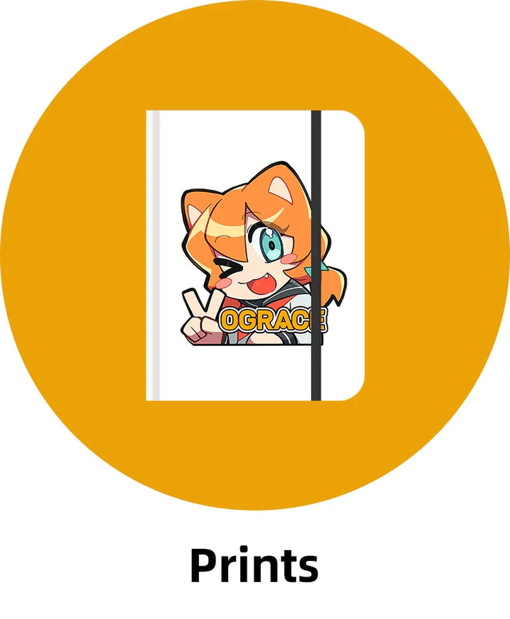 Custom print notebook with anime-style cat girl character and bold peace sign illustration