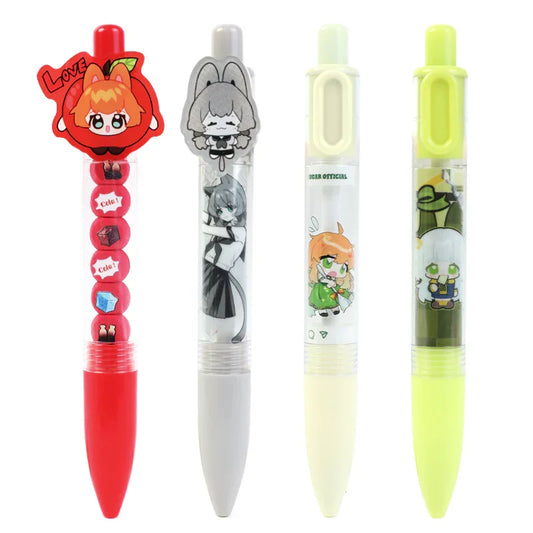 Custom acrylic beadable pens with ballpoint tips and colorful anime character designs