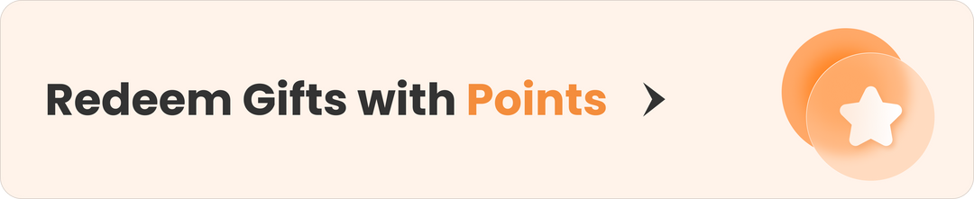 Redeem gifts with points button banner, star icon, orange gradient, loyalty program
