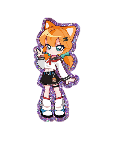 Vograce Product Collections Custom Stickers Categories Anime-style cat girl acrylic charm with orange hair, black skirt, and glitter border