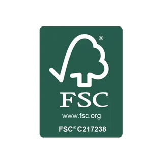 Vograce Global Certifications FSC certified logo with tree and checkmark, green background, www.fsc.org, FSC® C217238