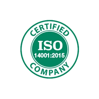 Vograce Global Certifications ISO 14001:2015 certified company seal in green and white
