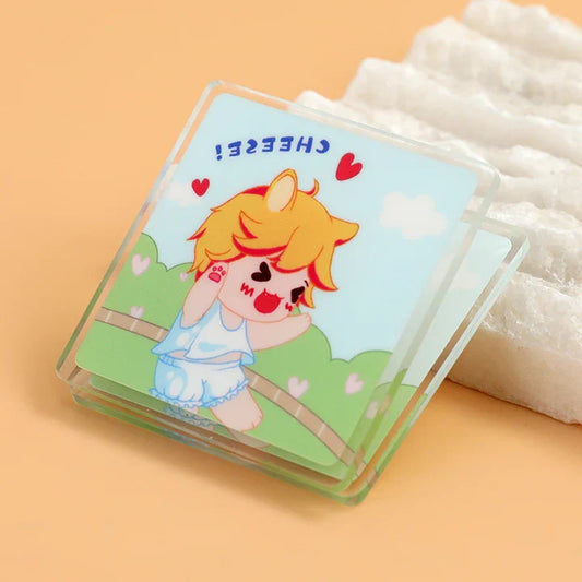Custom acrylic binder clips featuring cute anime character illustration and heart designs