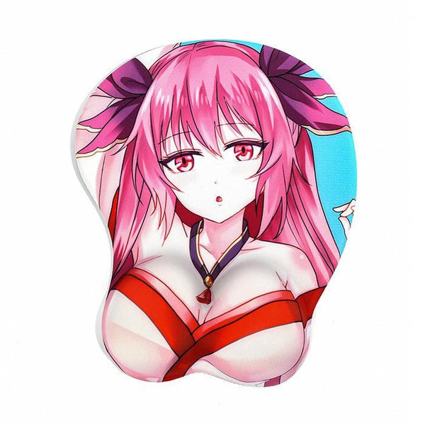 Custom 3D anime mouse pad with wrist support, featuring pink-haired anime girl illustration