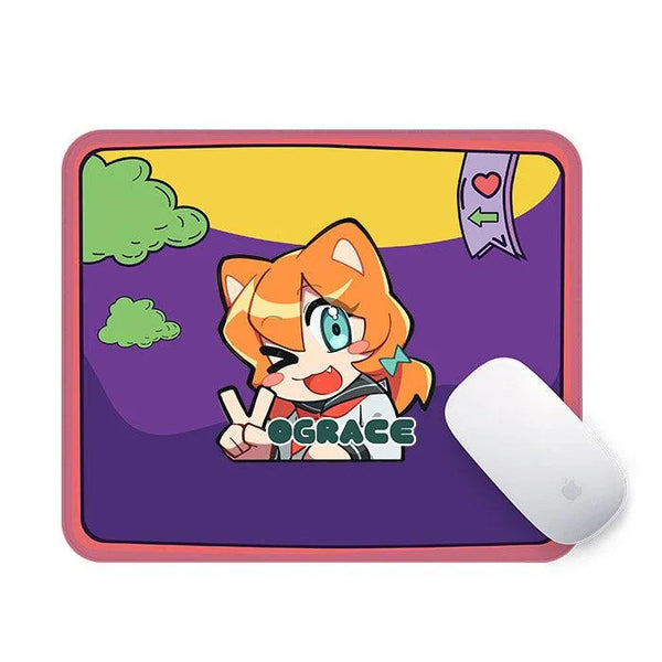 Custom anime mouse pad with cute orange-haired cat character and colorful graphic design